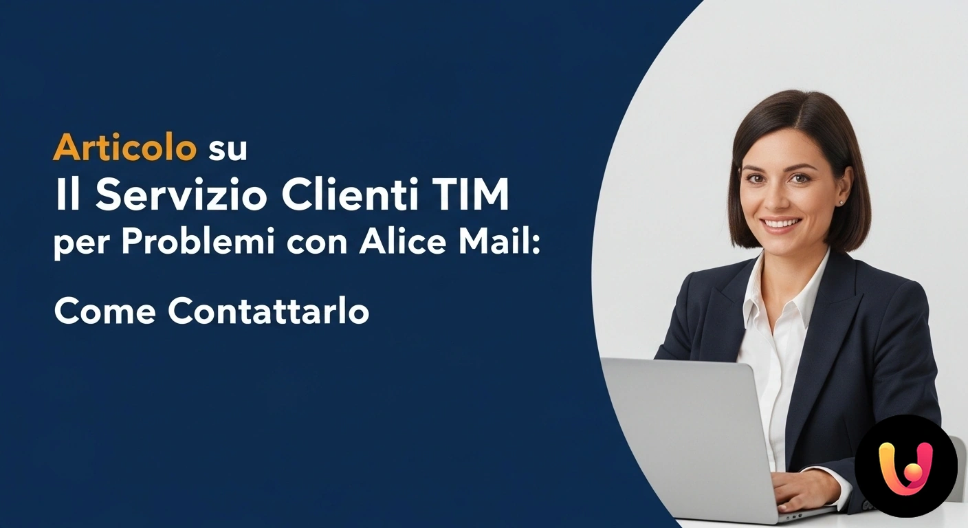Assistenza Clienti TIM per Alice Mail: Contatti e Soluzioni Rapide Utente di fronte a un computer portatile con il logo di alice mail e un'icona stilizzata di un operatore con cuffie per l'ass