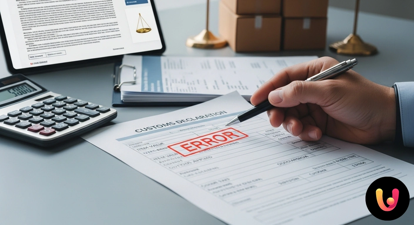 Come Contestare Dazi Doganali Errati: La Guida Completa Persona che esamina attentamente una bolletta doganale, utilizzando una calcolatrice per verificare gli importi accanto a doc