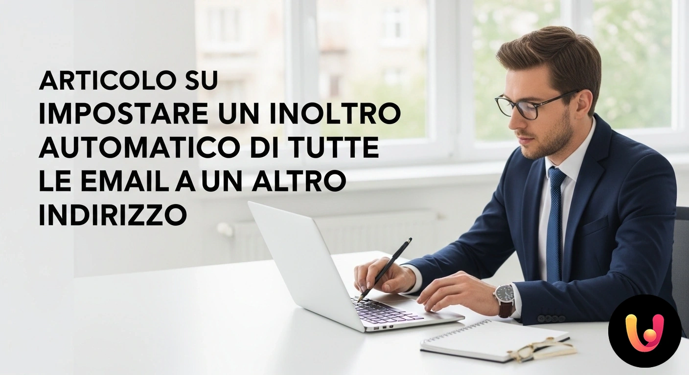 Impostare l'inoltro automatico di email: guida alla configurazione. Schema visivo del processo di inoltro di un'email da una casella di posta elettronica a un'altra tramite una freccia di reind