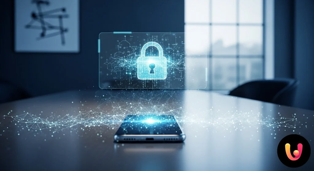 Smartphone con un'icona a forma di lucchetto chiuso sullo schermo, a simboleggiare la protezione dei dati tramite crittografi