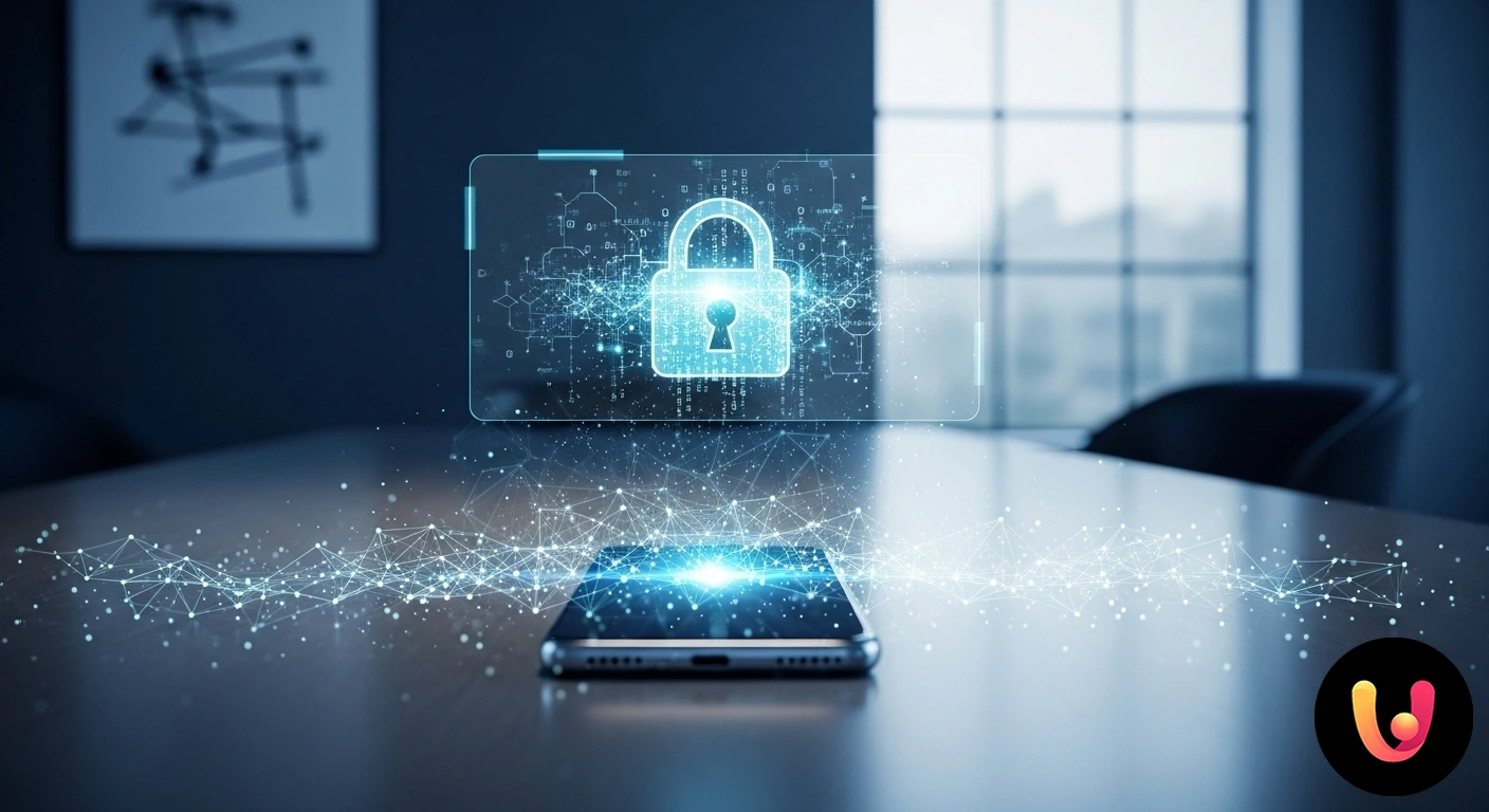 Crittografia smartphone: metti al sicuro la tua privacy. Smartphone con un'icona a forma di lucchetto chiuso sullo schermo, a simboleggiare la protezione dei dati tramite crittografi