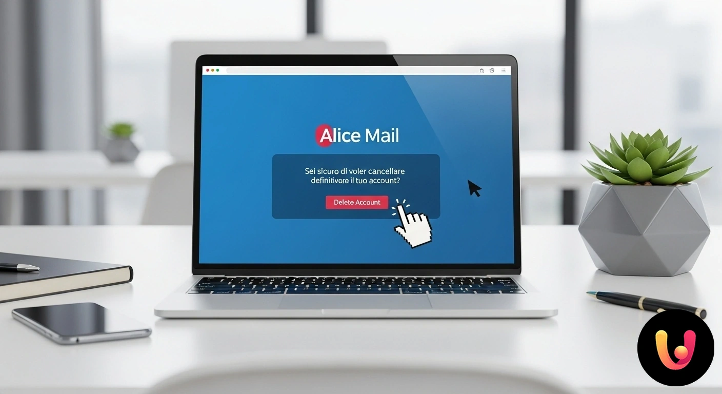 Guida alla cancellazione definitiva dell'account Alice Mail Cursore del mouse posizionato sul pulsante per la cancellazione definitiva di un account di posta elettronica su un'interfacc