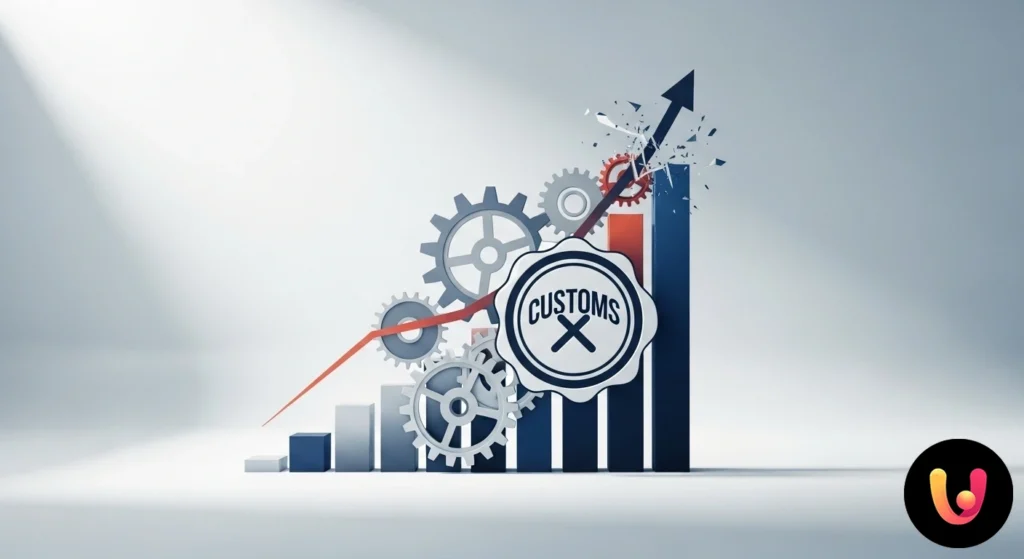 Dazi: come danneggiano i consumatori e l’economia Container merci bloccati in un porto da un muro con la scritta 'dazi', a simboleggiare le barriere commerciali.