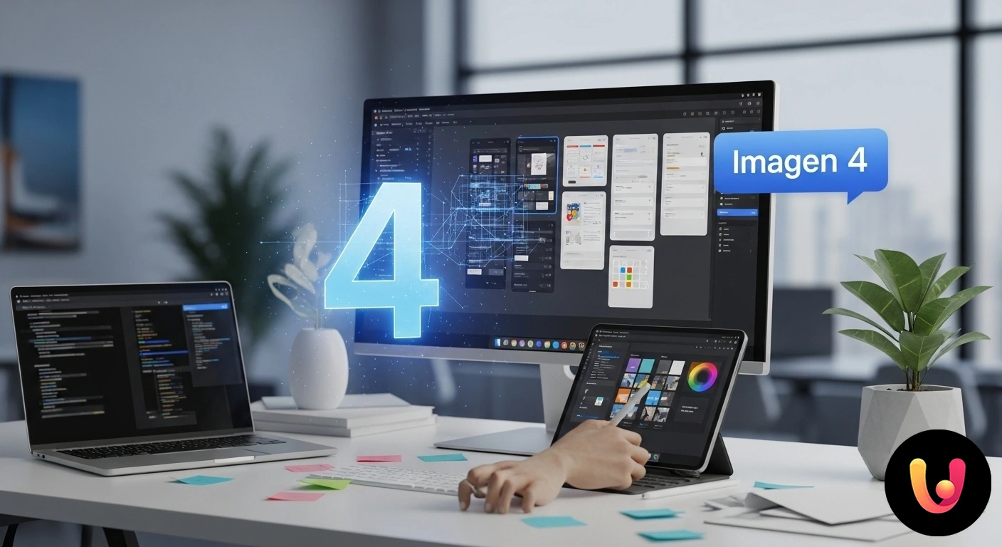 Prototipazione rapida di design UI/UX con l'intelligenza artificiale di Imagen 4. Interfaccia utente di un'app in fase di progettazione, con più varianti di layout e componenti grafici visualizzati affiancat