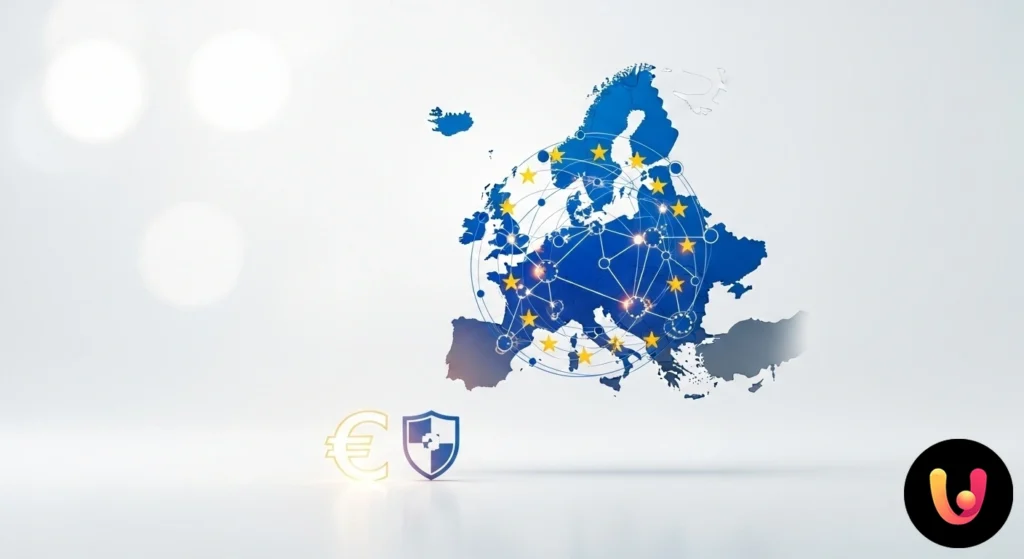 Funzionario doganale che esamina documenti di trasporto merci davanti a un container navale in un porto commerciale europeo.