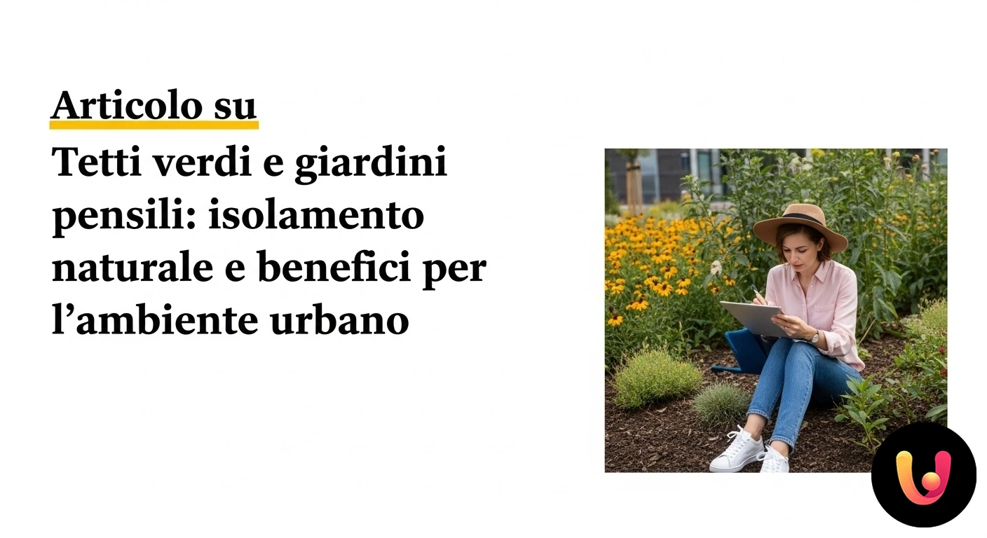 Tetto verde: isolamento naturale e benefici per l'ambiente Tetto di un edificio moderno in un contesto urbano, coperto da un prato verde e diverse piante rigogliose.