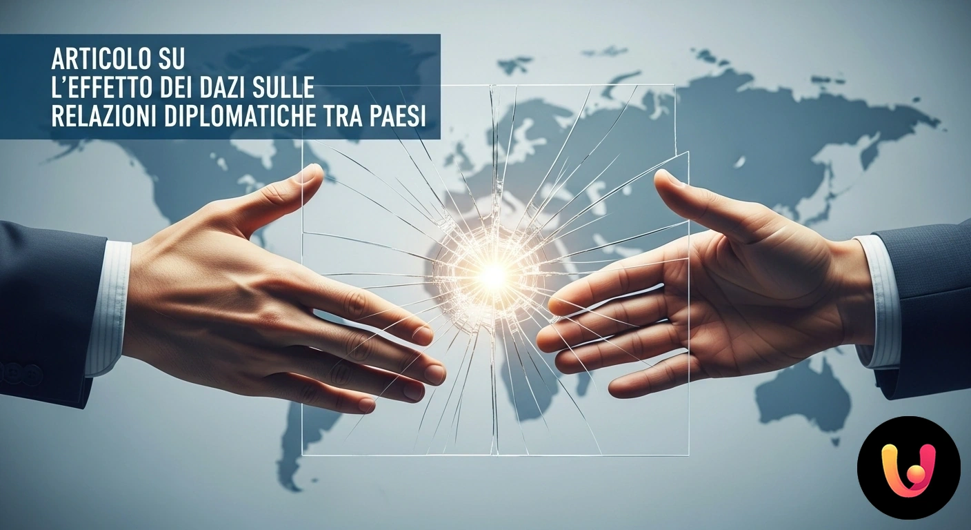 Effetto dei dazi doganali sulle relazioni diplomatiche globali. Due bandiere nazionali contrapposte, separate da una barriera di container commerciali a simboleggiare i dazi.