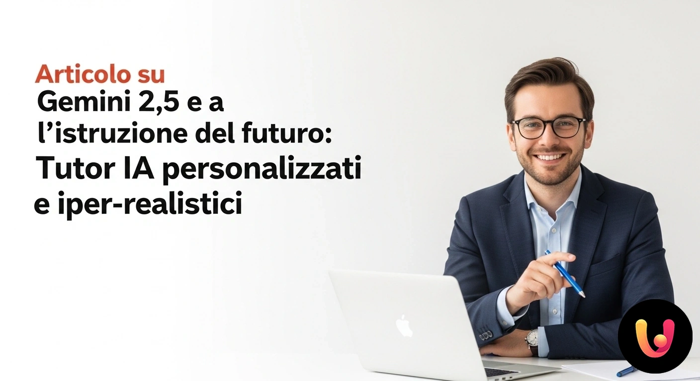 Tutor IA e Gemini 2.5: il futuro dell'istruzione personalizzata e iper-realistica. Studente che interagisce con un'interfaccia olografica per l'apprendimento, assistito da un avatar di intelligenza artificial