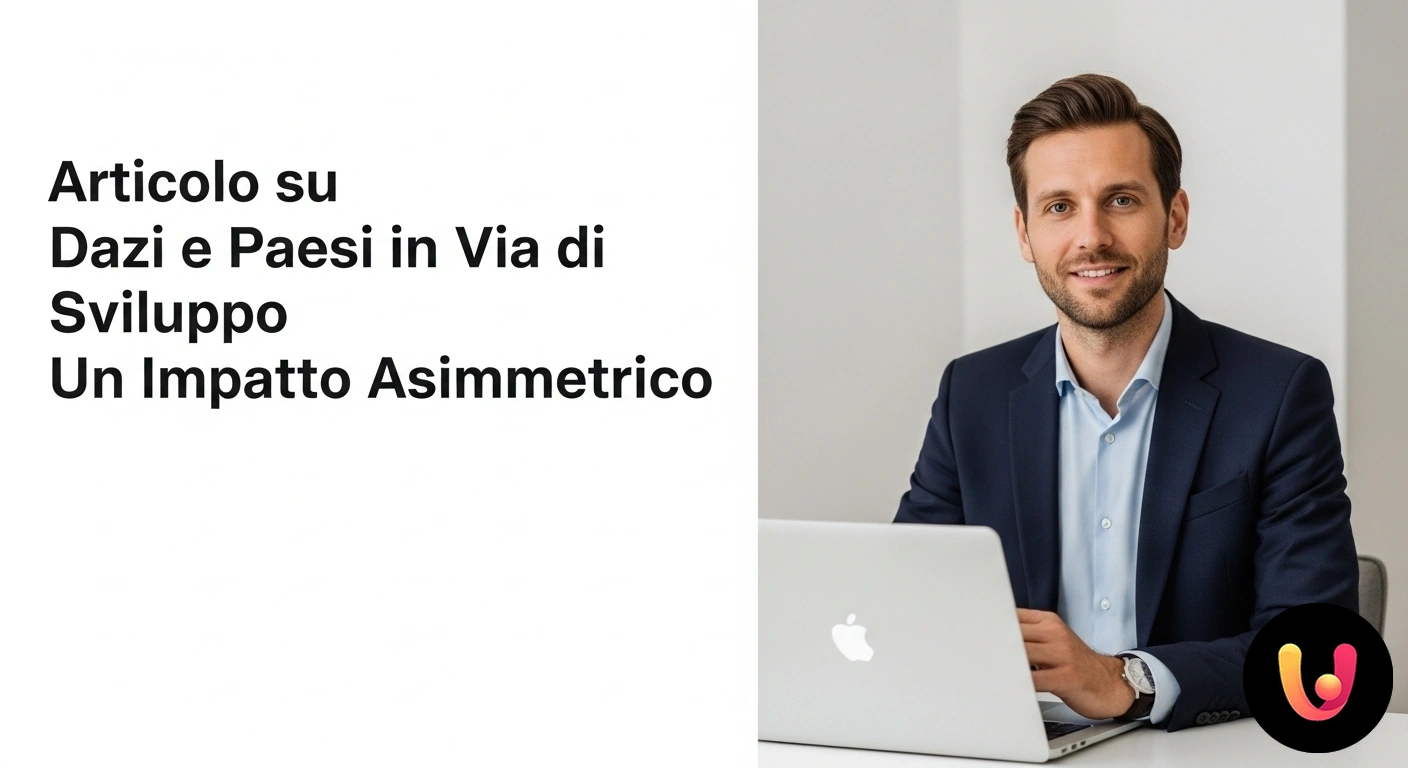 Dazi e sviluppo: analisi dell'impatto economico asimmetrico Bilancia commerciale squilibrata che illustra l'impatto diseguale dei dazi tra nazioni sviluppate e in via di sviluppo.