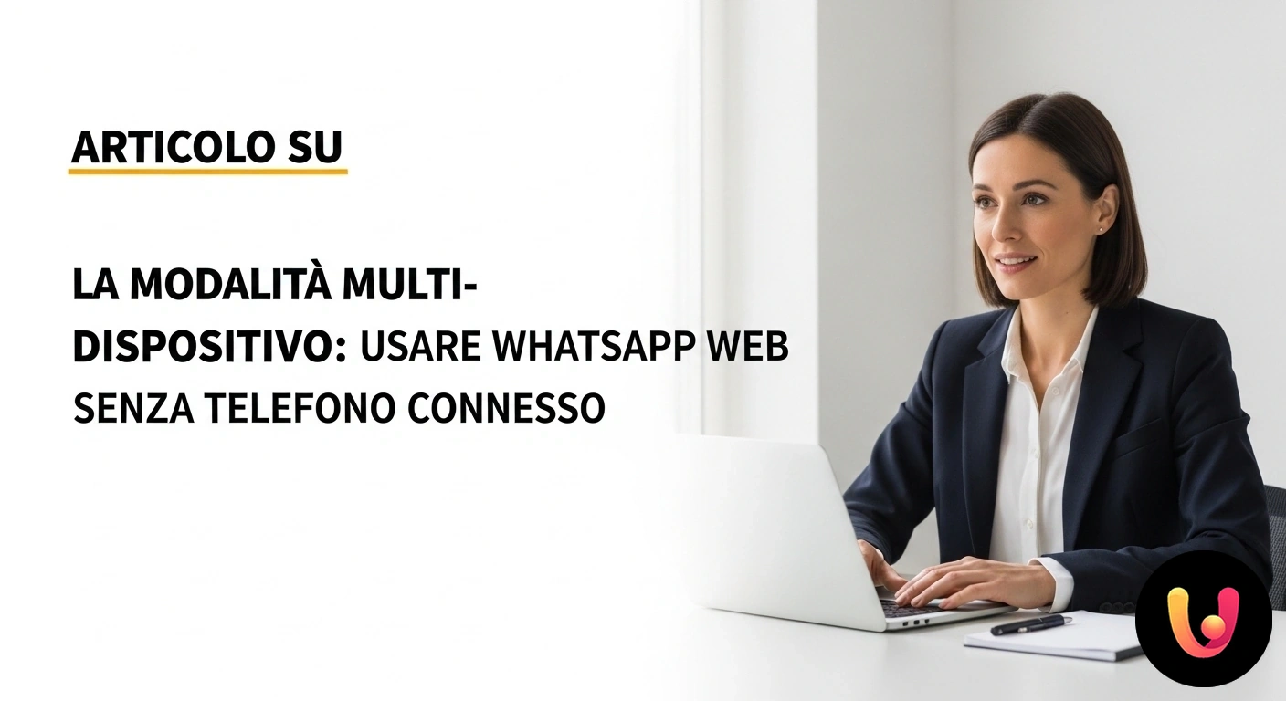WhatsApp Web Multi-Dispositivo: Usa la chat senza telefono connesso Schermata di un computer portatile con whatsapp web attivo accanto a uno smartphone con lo schermo spento.