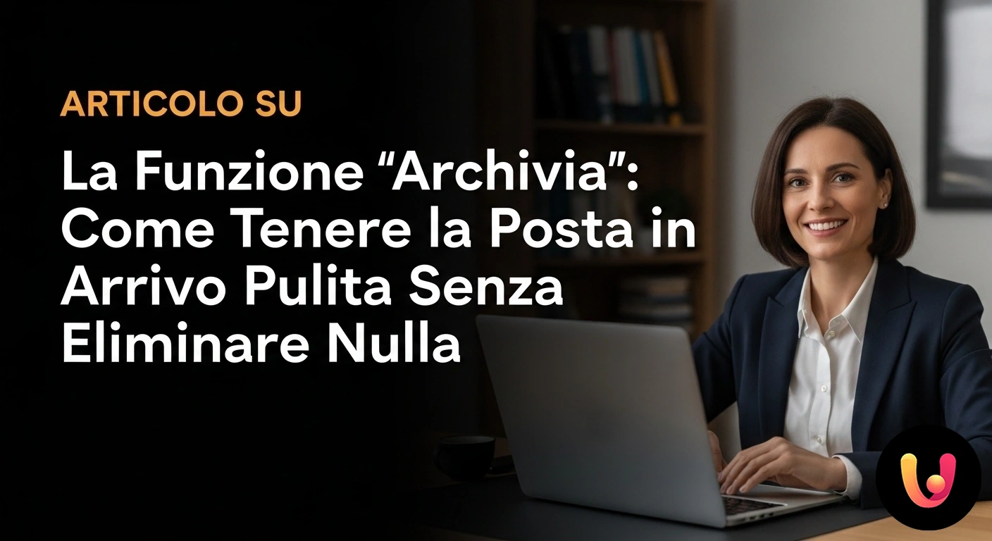 Funzione Archivia: Organizza la tua posta in arrivo senza eliminare email importanti. Interfaccia di un client di posta elettronica che mostra il passaggio da una casella in arrivo affollata a una ordinata.