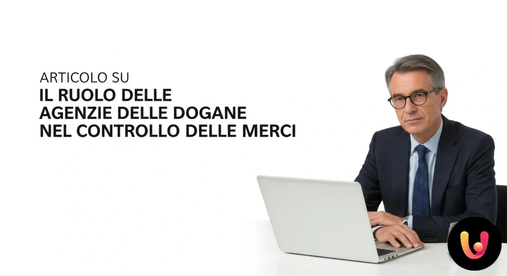 Funzionario doganale in uniforme ispeziona un container merci con uno scanner in un porto commerciale.