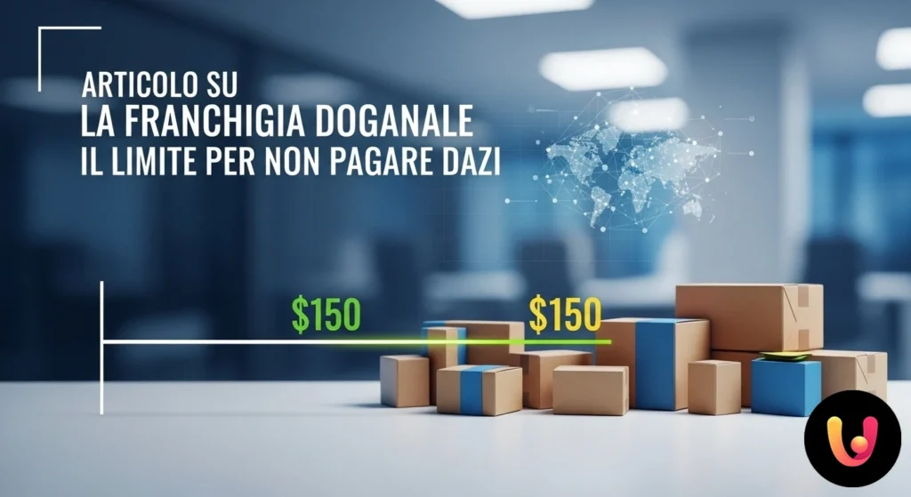 Funzionario doganale che ispeziona un pacco su un bancone, utilizzando una calcolatrice per determinare i dazi da applicare.