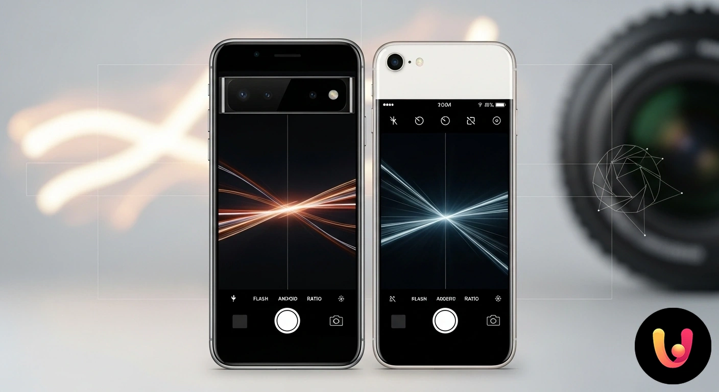 Guida alle Impostazioni Fotocamera: Android vs iPhone Interfacce delle impostazioni fotocamera di uno smartphone android e di un iphone affiancate per un confronto visivo.