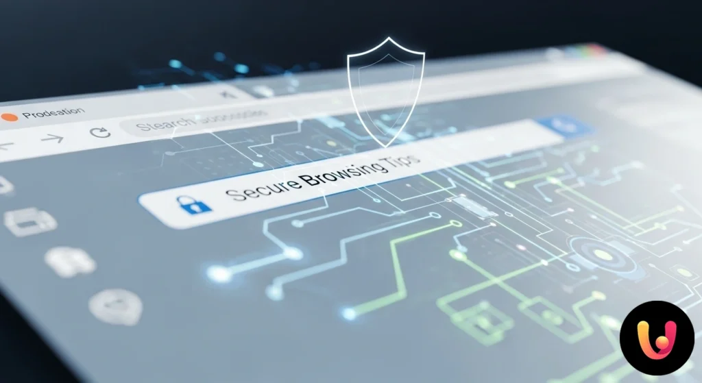 Confidentialité du Navigateur : Naviguez en Toute Sécurité et Anonymement sur Smartphone Interface d'un navigateur avec des icônes d'un cadenas et d'un bouclier symbolisant la protection des données et la confidentialité en ligne.