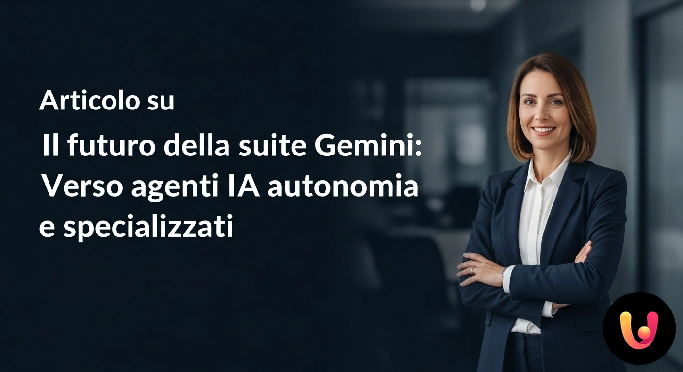 Il Futuro di Gemini: Verso Agenti di Intelligenza Artificiale Autonomi Rete neurale astratta con un nucleo centrale luminoso (gemini) che si dirama verso nodi specializzati per diverse funzioni.