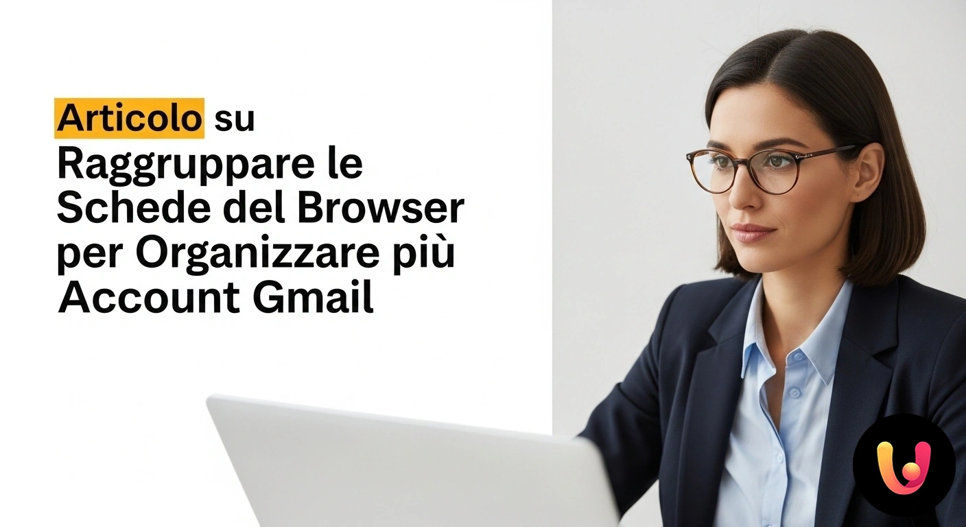 Organizza i tuoi account Gmail con i gruppi di schede del browser. Finestra di un browser che mostra schede gmail raggruppate per account, uno nominato 'lavoro' e l'altro 'personale'.