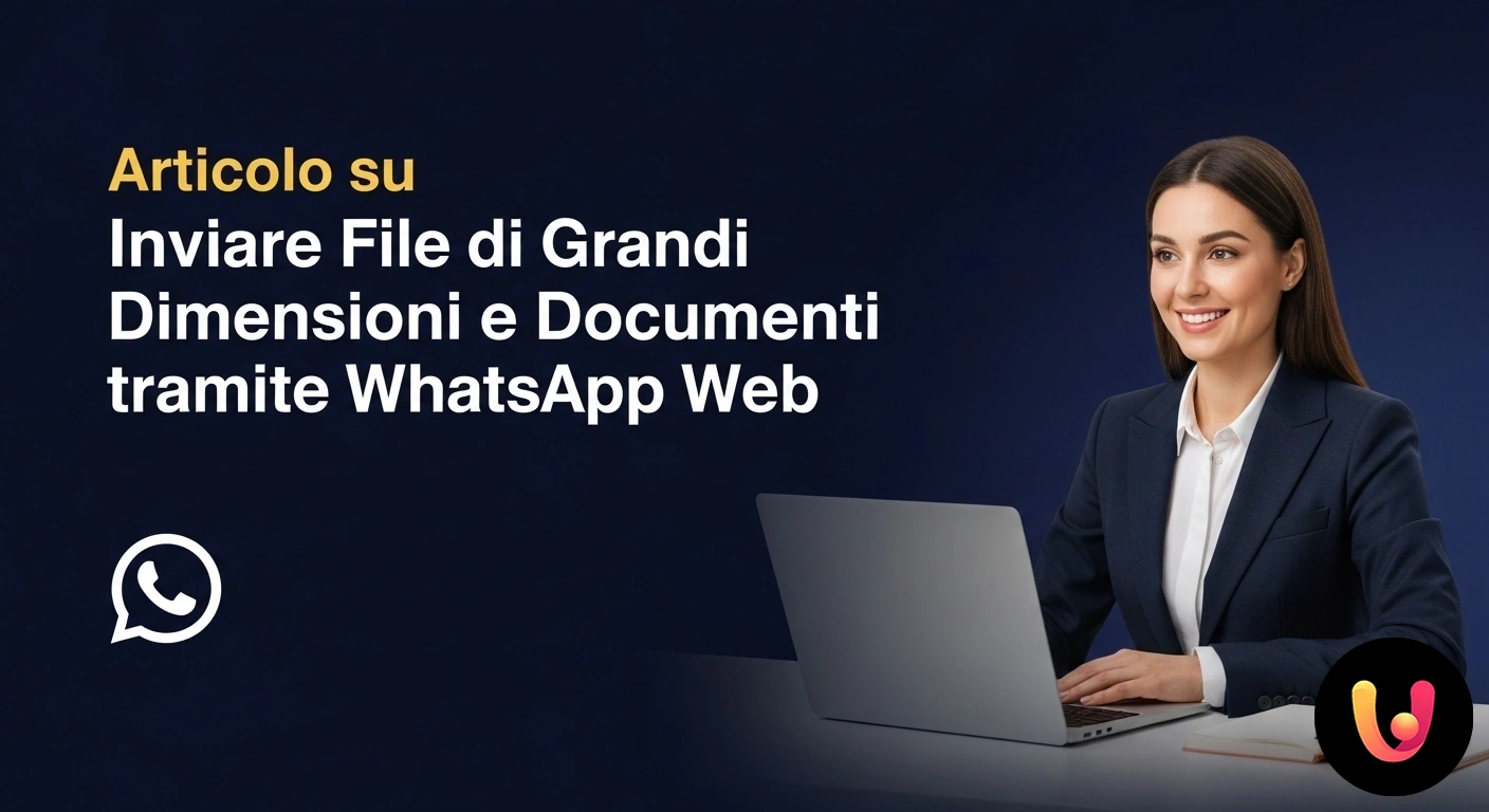 Guida all'invio di file di grandi dimensioni con WhatsApp Web Schermata di un computer che mostra l'interfaccia di whatsapp web con il menu per allegare file e documenti aperto.