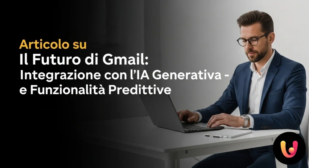 Gmail-Logo, das mit einer grafischen Darstellung eines neuronalen Netzwerks verschmilzt, um die Integration mit der KI zu symbolisieren.