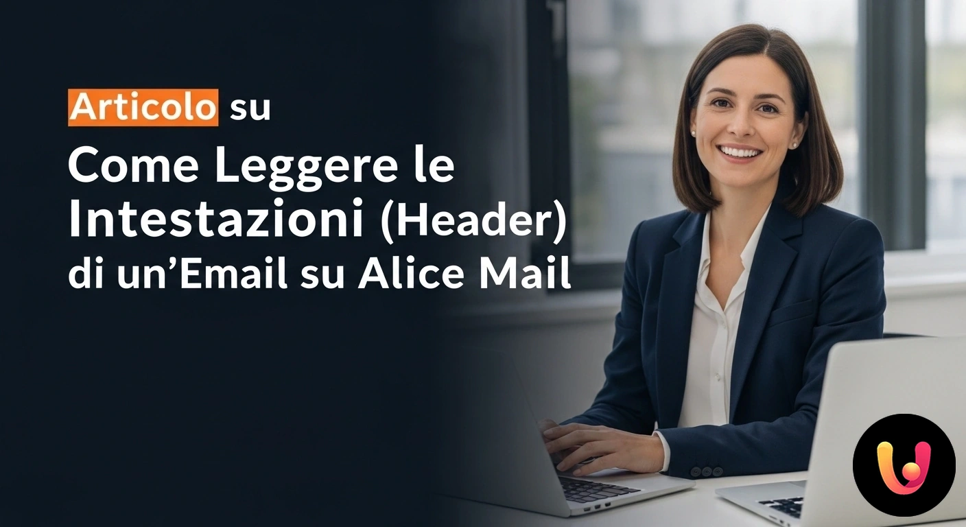 Guida pratica per analizzare l'header di un'email su Alice Mail. Visualizzazione del codice sorgente dell'header di un'email all'interno dell'interfaccia web di alice mail.
