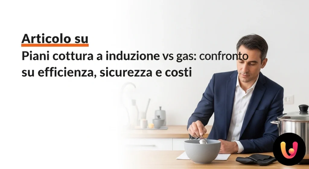 Confronto visivo tra un piano cottura a gas con fiamma accesa e un piano cottura a induzione con una pentola posizionata sopr