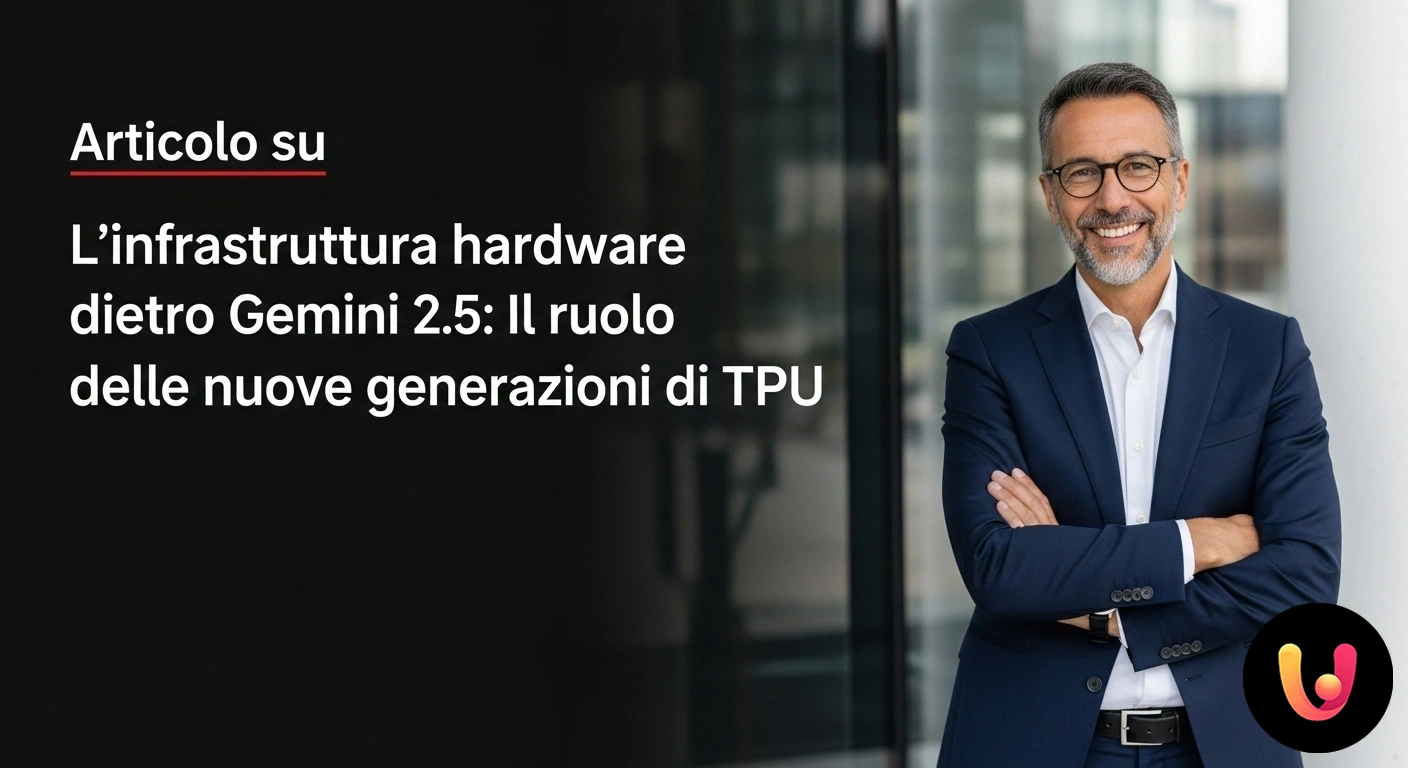 TPU di nuova generazione: il motore hardware dietro a Google Gemini 2.5 Primo piano di un tensor processing unit (tpu) di ultima generazione, cuore dell'infrastruttura hardware per l'intelligenza a