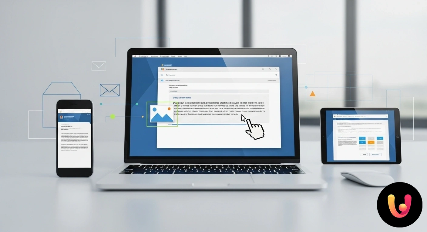 Come inserire immagini in linea nel corpo di un'email: Guida completa Schermata di un editor di email che mostra un'immagine integrata nel flusso del testo, tra due paragrafi.