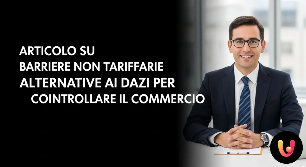 Nave portacontainer che naviga in un labirinto di linee rosse, a rappresentare gli ostacoli burocratici del commercio.