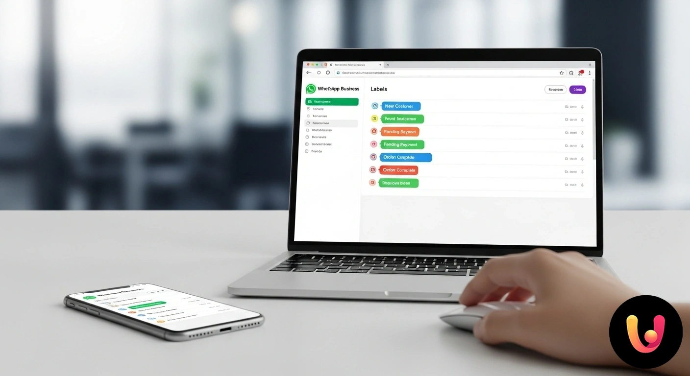 Gestione Etichette WhatsApp Business da Piattaforma Web Interfaccia web che mostra l'assegnazione di un'etichetta colorata a una conversazione di un cliente su whatsapp.