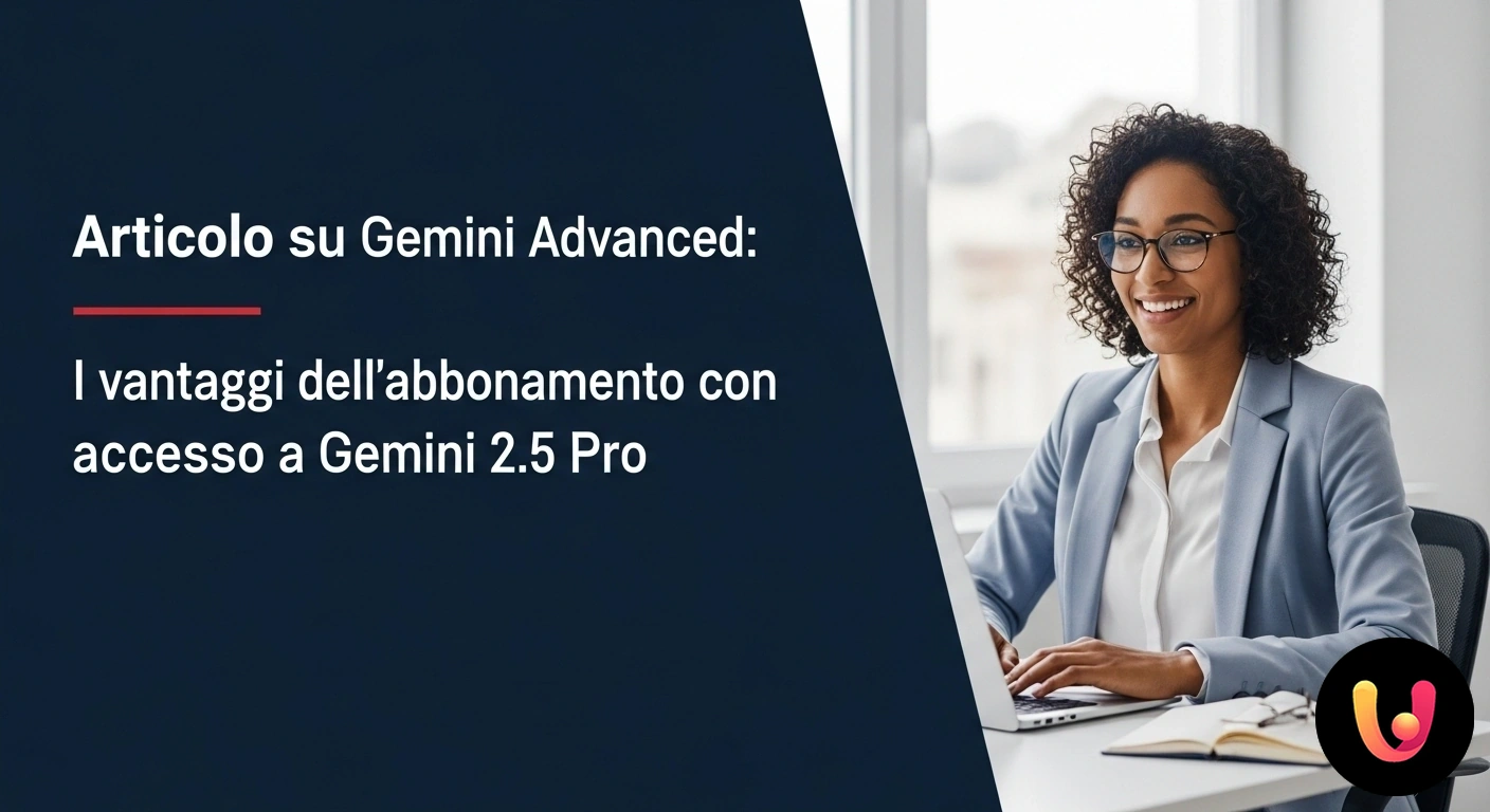 Gemini Advanced: i vantaggi dell'abbonamento con accesso all'IA di nuova generazione. Logo di google gemini posizionato su una rappresentazione grafica stilizzata di una rete neurale avanzata.
