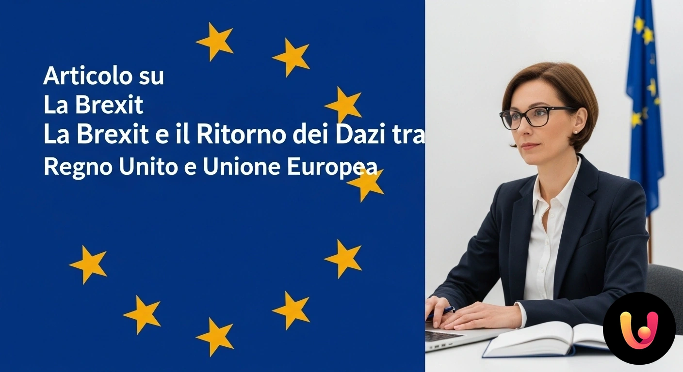 Brexit: conseguenze dei nuovi dazi doganali tra Regno Unito e UE Bandiere del regno unito e dell'unione europea affiancate e separate da una barriera doganale che simboleggia i dazi.