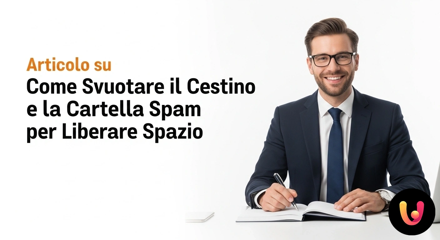 Ottimizza il tuo spazio: guida per svuotare cestino e spam in modo efficace. Icone di un cestino e di una cartella spam che vengono eliminate per ottimizzare lo spazio di archiviazione digitale.