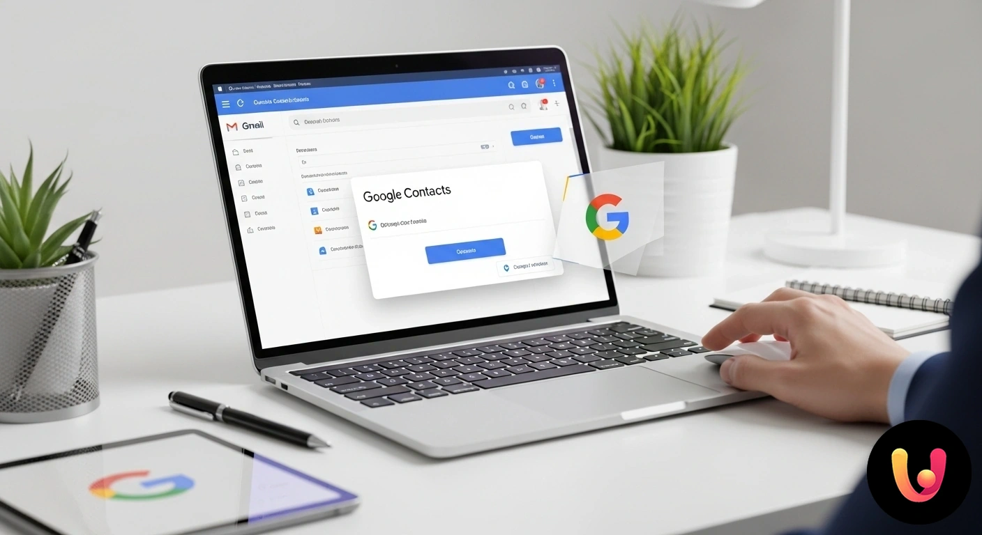 Gestione Contatti Google integrata in Gmail: la guida completa. Interfaccia utente di gmail con il pannello laterale destro aperto che mostra l'applicazione contatti google e un elenco di n