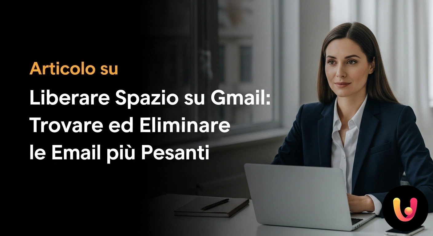 Ottimizza lo spazio su Gmail: trova ed elimina subito le email più pesanti. Interfaccia gmail con filtri di ricerca per individuare email con allegati di grandi dimensioni da eliminare.