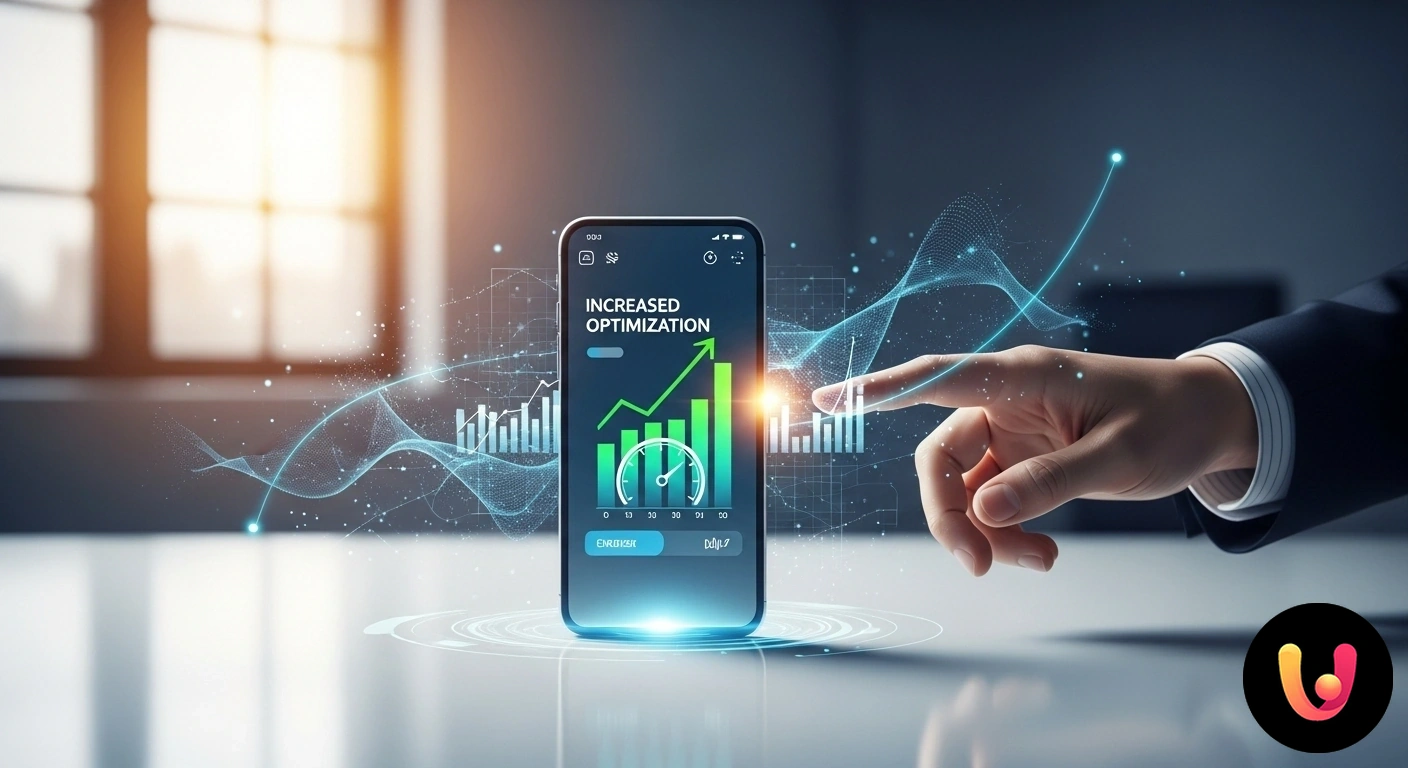 Guida pratica per ottimizzare e velocizzare le prestazioni del tuo smartphone. Mano che tiene uno smartphone con icone simboleggianti la pulizia della cache e l'ottimizzazione delle prestazioni del dispos