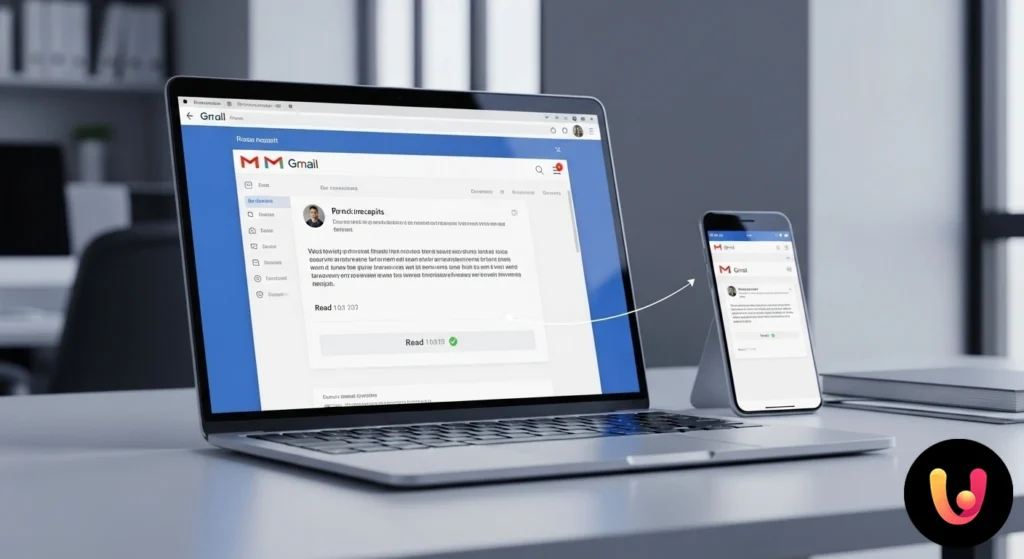 Gmail interface showing the menu to request a read receipt before sending an email.