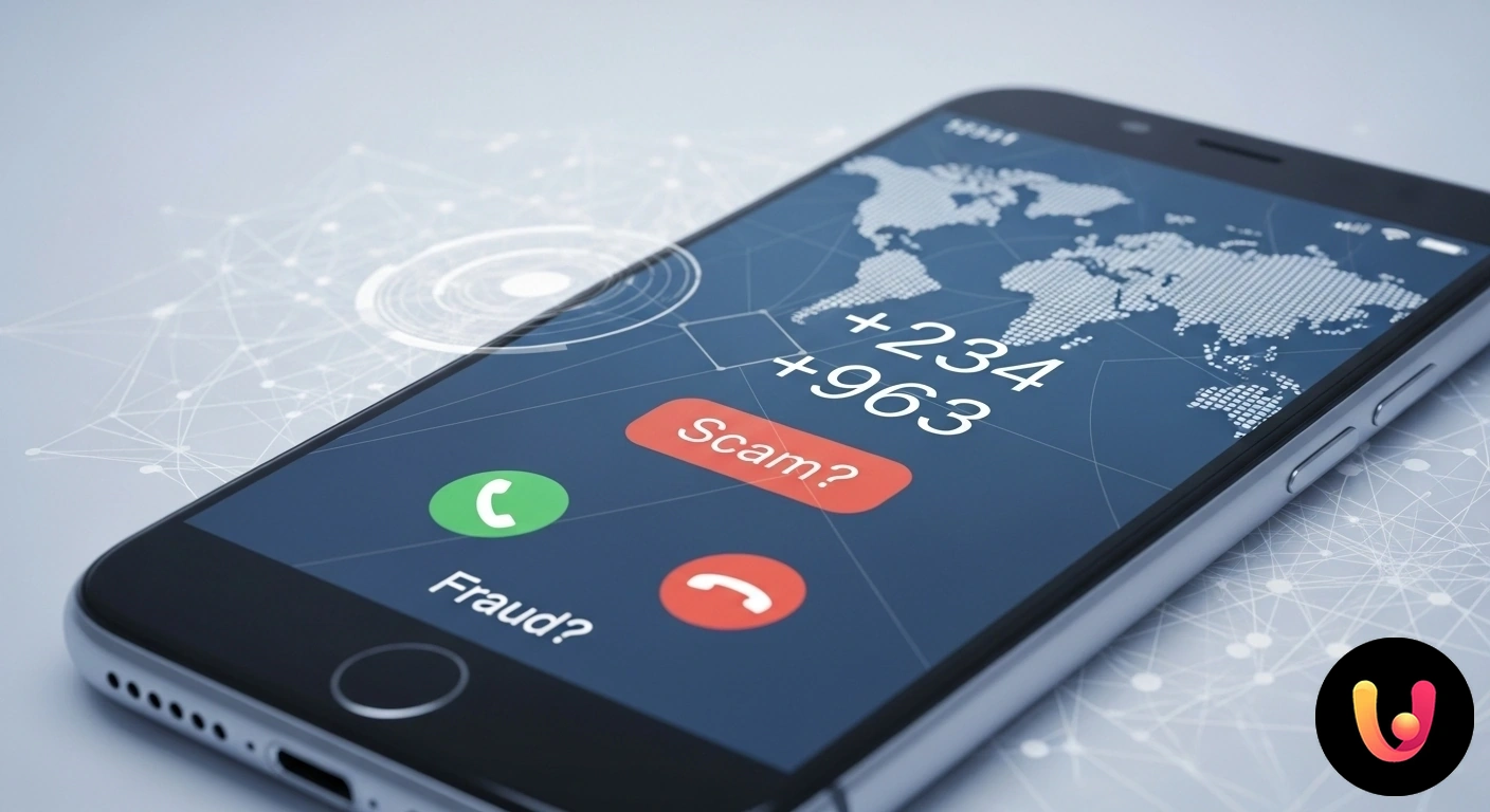Riconoscere le chiamate truffa da prefissi esteri: guida completa. Primo piano di uno smartphone che mostra una chiamata in arrivo da un numero con un prefisso internazionale sconosciuto.