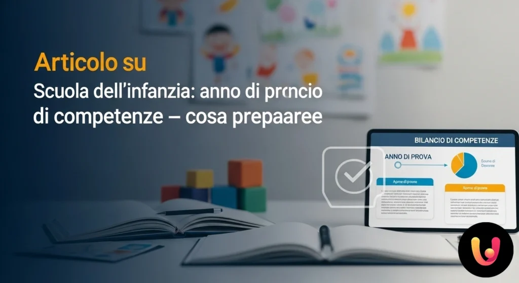 Anno prova infanzia: guida al bilancio di competenze 2025 Docente di scuola dell'infanzia seduta a una scrivania mentre redige la documentazione per la valutazione professionale.