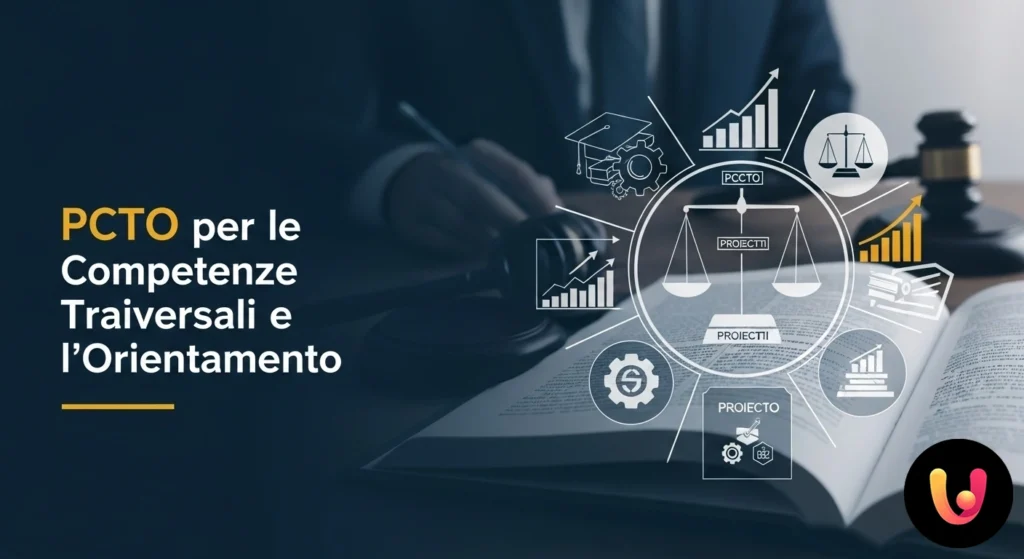 Studente firma un documento di progetto formativo legale, con un codice di diritto e un martelletto da giudice sul tavolo.