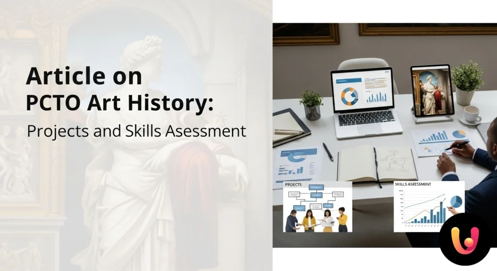 PCTO Storia dell’Arte: Guida a progetti e competenze Gruppo di studenti analizza un dipinto classico all'interno di un museo per un progetto di pcto in storia dell'arte.