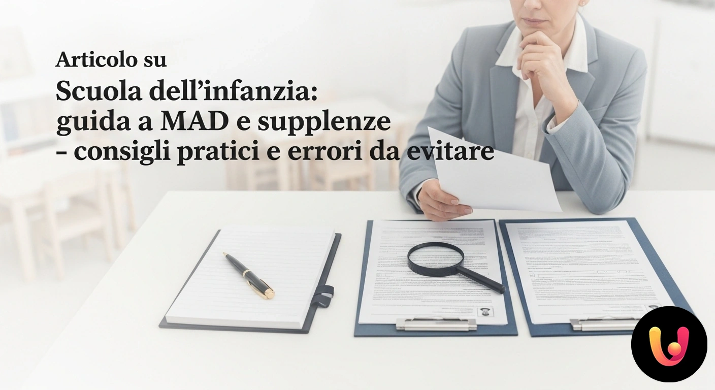Guida a MAD e supplenze nella scuola dell'infanzia: consigli pratici per insegnanti. Educatrice in un'aula di scuola dell'infanzia, sorridente, assiste un gruppo di bambini intenti a costruire con blocchi color