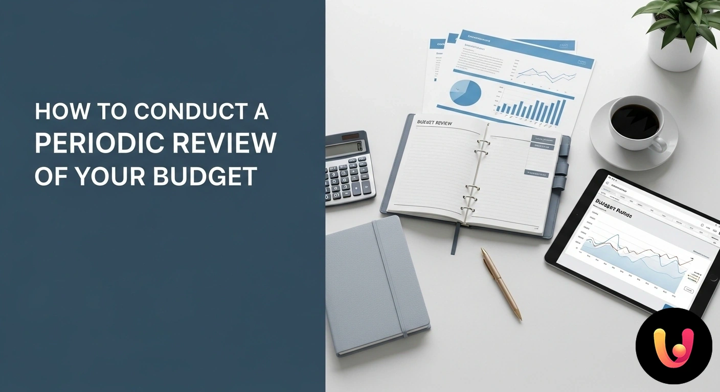 Revisione del Budget Personale: Guida per Ottimizzare le Finanze Persona che analizza documenti e grafici finanziari su un laptop, utilizzando una calcolatrice per la revisione del budget.