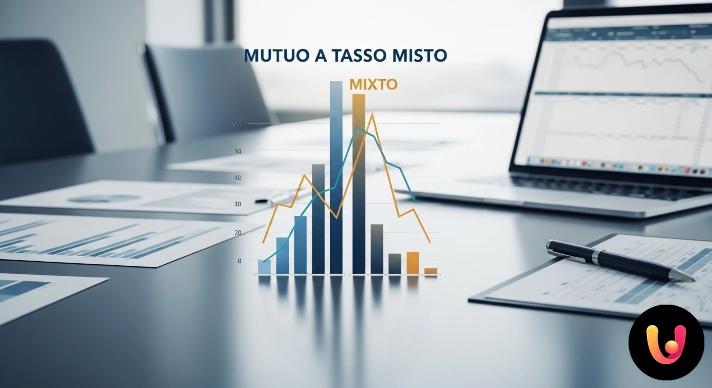 Mutuo a Tasso Misto: L'Equilibrio tra Sicurezza e Flessibilità Bilancia in equilibrio che confronta un simbolo di percentuale fisso con un grafico di andamento variabile, rappresentando un