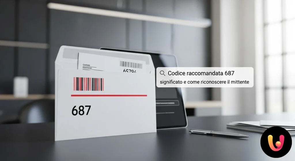 Primo piano di un avviso di giacenza bianco con il codice numerico 687 in evidenza, indicante una comunicazione ufficiale.