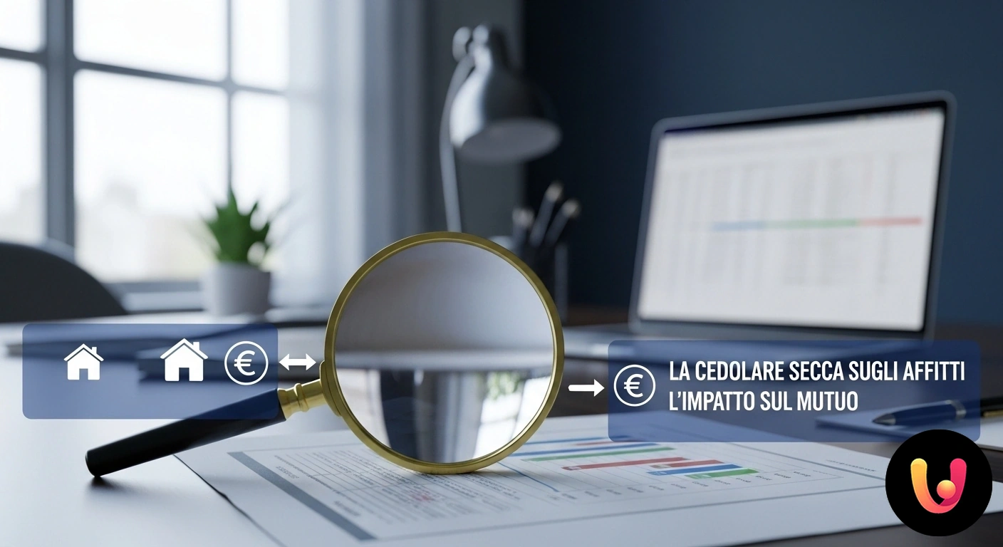 Cedolare Secca e Mutuo: Scopri l'impatto sulla tua richiesta Documenti fiscali per cedolare secca e contratto di mutuo affiancati a chiavi di casa e una calcolatrice.