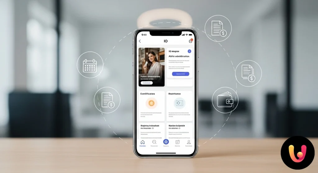 Smartphone che mostra la schermata principale dell'app io con l'elenco dei servizi disponibili per il cittadino.