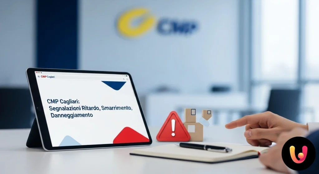 Pacco postale con imballaggio visibilmente strappato e ammaccato tenuto in mano da una persona.