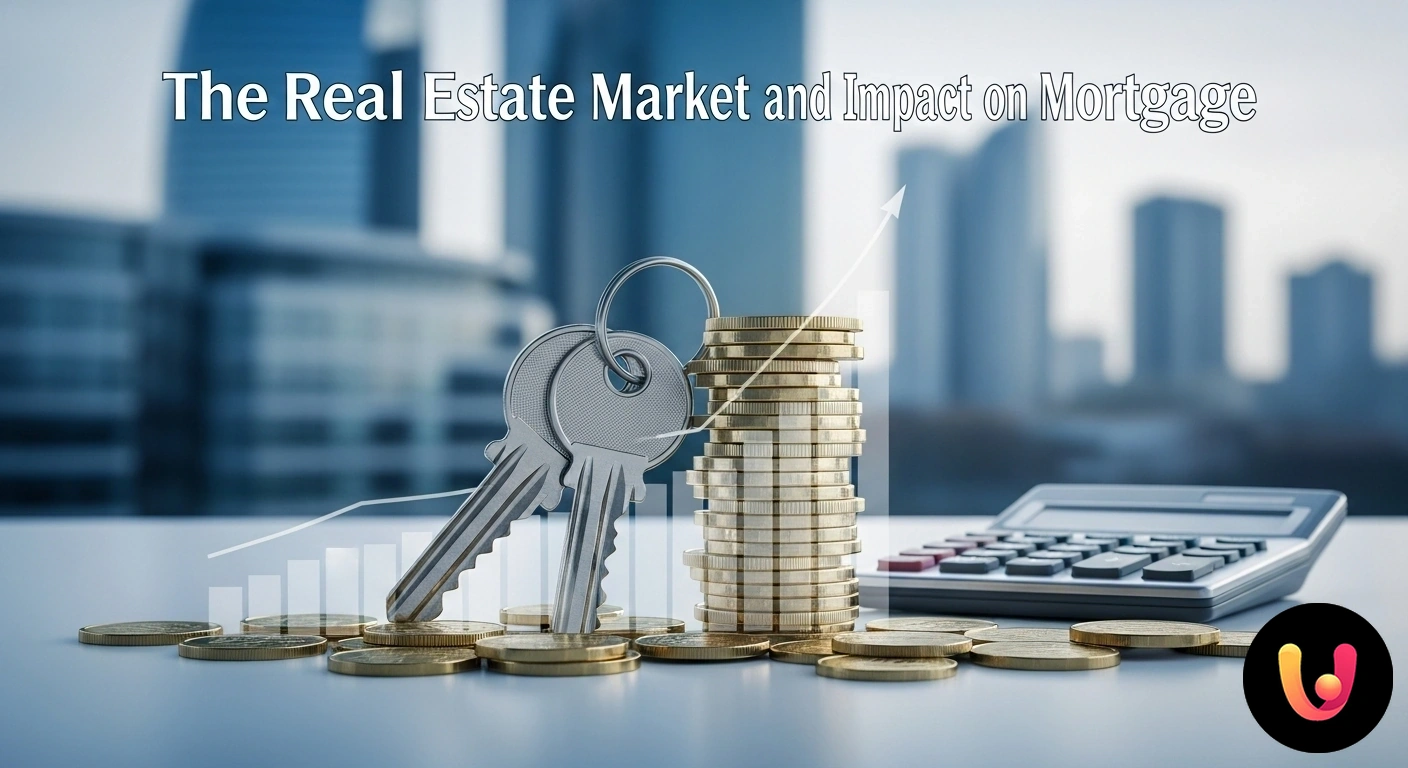 Mercato Immobiliare e Mutui: Analisi e Impatto sui Tassi Modello di una casa poggiato su grafici finanziari, con una calcolatrice e una penna per simboleggiare l'analisi dei mutui.