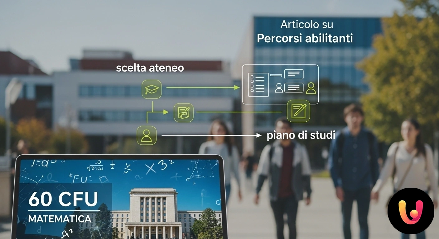 Percorsi 60 CFU Matematica: Guida alla scelta dell'ateneo Studente davanti a una lavagna con formule matematiche e schemi che rappresentano la scelta del piano di studi universitario.
