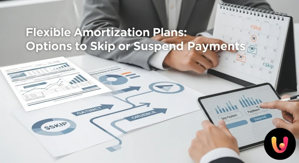 Flexibles Darlehen: Rate stressfrei aussetzen oder stunden Diagramm eines Tilgungsplans, das die Option zur vorübergehenden Aussetzung einer monatlichen Rate veranschaulicht.